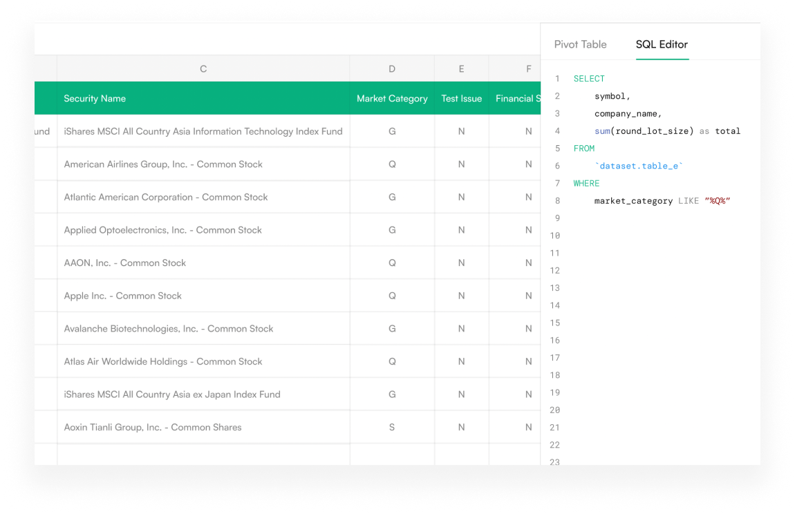 ExQL: Spreadsheets for Data Warehouses